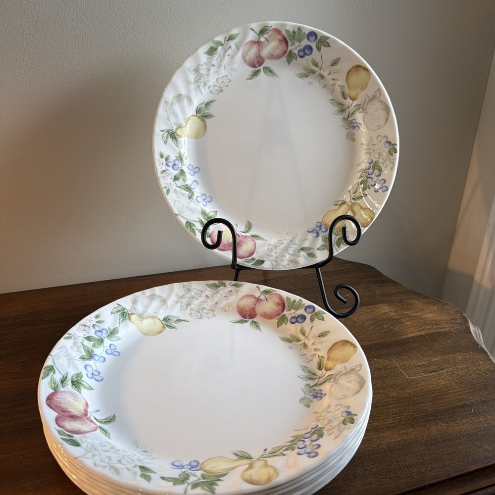 Set Of 8 Corelle Chutney Dinner Plates 10-1/2" Corning Fruit Rim Swirl